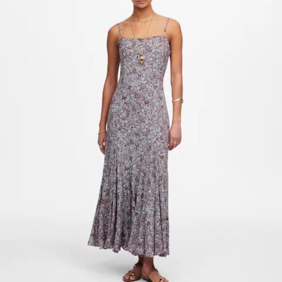 NEW  Madewell Squareneck Maxi Dress 2 Adelaide Floral Henna Sleeveless Crepe - Picture 1 of 12